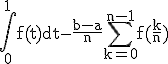 \rm\Bigint_{0}^1f(t)dt-\frac{b-a}{n}\Bigsum_{k=0}^{n-1}f(\frac{k}{n})